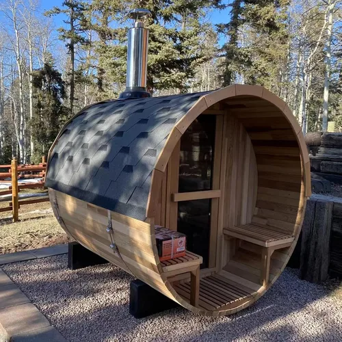 Vista 3 de Smartmak Sauna de vapor de barril al aire libre personalizada, 2-10 personas de cicuta canadiense/cedro rojo tradicional sala de sauna de madera