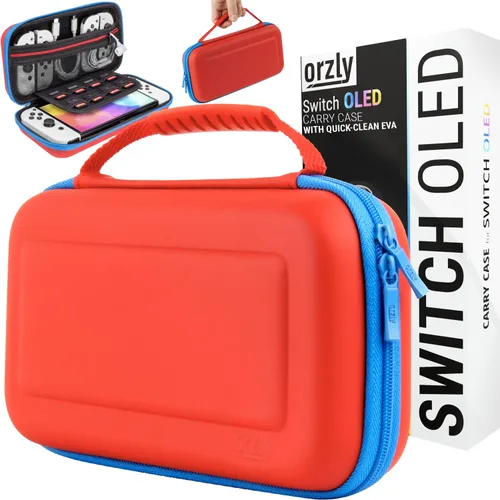 Vista 9 de Orzly Funda de transporte para consola OLED Tanami Nintendo Switch con compartimento de almacenamiento de accesorios y juegos, funda fácil
