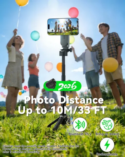 Vista 5 de CloudValley Palo magnético para selfie y mini trípode, estabilizador de mano extensible de rotación de 360°, agarre de cámara con control remoto