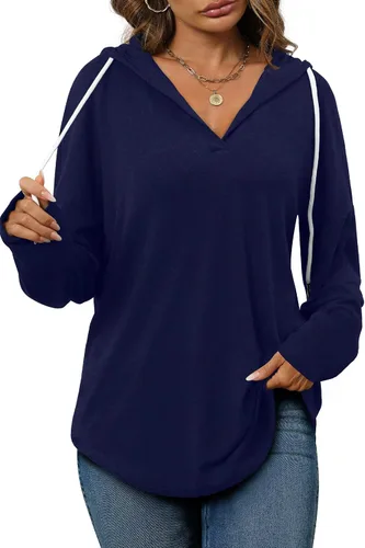 Vista 2 de Bofell Sudaderas con capucha de moda para mujer, sudaderas de gran tamaño, camisas largas de ajuste holgado