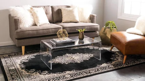 Vista 3 de Unique Loom - Alfombra de área estilo persa tradicional de la colección Reza, de 2 pies 2 pulgadas x 3 pies, colores negro y beige