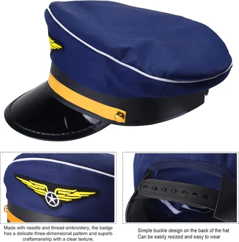 Vista 4 de Sombrero de piloto de aerolínea, accesorio de disfraz de piloto con gafas de sol de aviador para adultos y adolescentes, suministros de cosplay