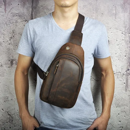 Vista 6 de Le'aokuu Bolso cruzado cruzado de viaje para hombre, estilo casual, para exteriores, con correa para el hombro, mochila