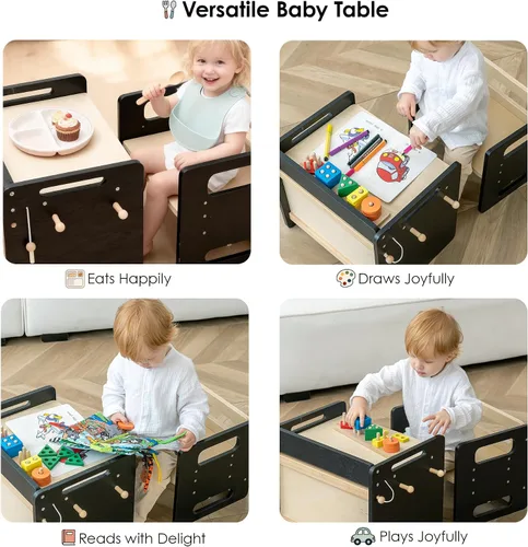 Vista 6 de bpmfkid Montessori - Juego de mesa y silla de destete – Diseño ajustable para niños pequeños, ideal para la hora de comer, aprender y jugar