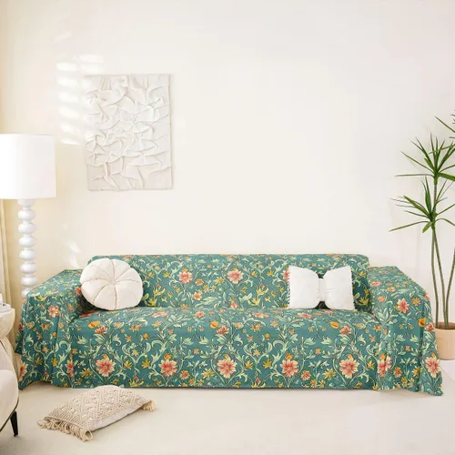 Vista 24 de Erosebridal Funda de sofá floral de 71 x 91 pulgadas, diseño de loto, antideslizante, acuarelas, diseño de hojas de flores azules, con pintura