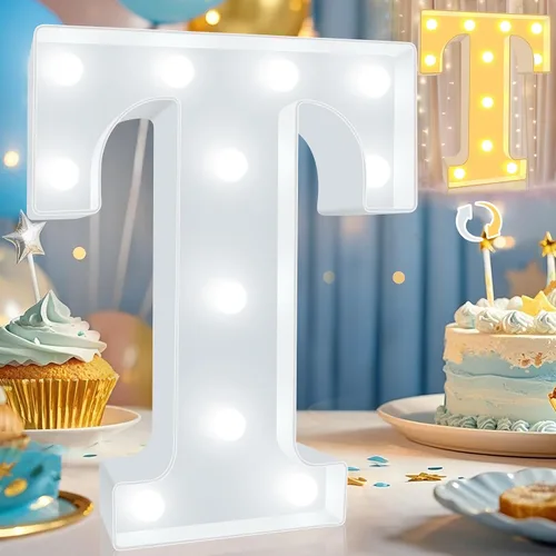 Vista 14 de Pooqla Letras con luces LED de marquesina, letras decorativas iluminadas en blanco cálido y blanco frío, letras del alfabeto iluminadas para niños