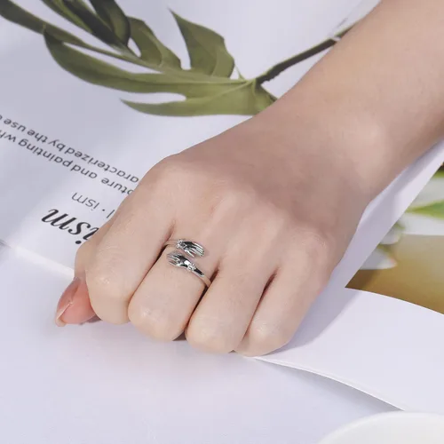 Vista 6 de Anillo de abrazo de plata de ley ajustable para seres queridos, anillos de abrazo apilables para mujeres, anillos de abrazo de mano para abrazar