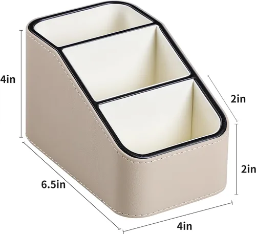 Vista 7 de Soporte para control remoto de piel sintética, organizador de escritorio pequeño, suministros de oficina, mesita de noche para mesa auxiliar, Beige