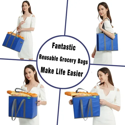 Vista 8 de NERUB Bolsas reutilizables para comestibles, resistentes con parte inferior reforzada, bolsas de compras grandes plegables para comestibles