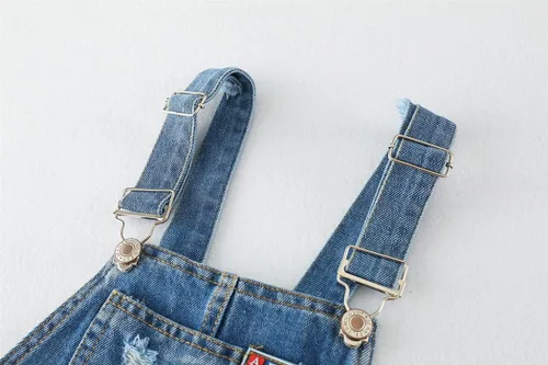 Vista 8 de KIDSCOOL SPACE Vestido de mezclilla para niñas, suéter de jeans rasgados