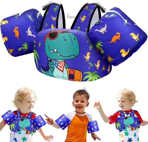 Vista 13 de Vvinca Chaleco de natación separable para niños pequeños de 22 a 66 libras (1 a 6 años) Flotador de piscina 3 en 1 y bandas de brazo para niños