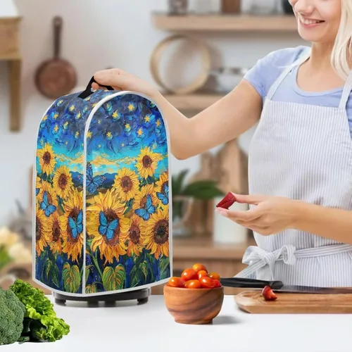 Vista 3 de Cubierta antipolvo para licuadora con estampado de girasol, funda para batidora de pie o cafetera, poliéster antihuellas dactilares, a prueba