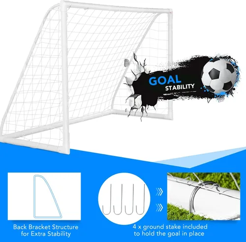 Vista 4 de Goplus Portería de fútbol, red de fútbol de 12 x 6 pies/8 x 6 pies / 6 x 4 pies con marco UPVC fuerte, instalación rápida, red de alta resistencia
