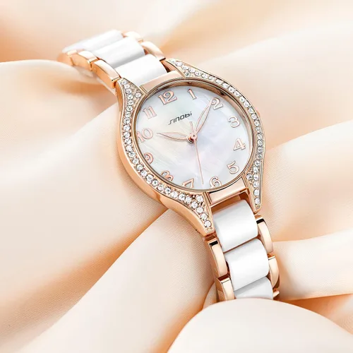 Vista 5 de SINOBI Relojes analógicos de cuarzo para mujer, pulsera de diamantes para mujer, reloj impermeable para mujer, 9848-oro, Relojes de cuarzo