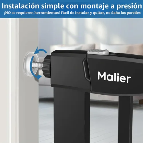 Vista 9 de Malier Puerta de bebé para escaleras con puerta grande para pasar, 29-38 pulgadas, puerta para perro montada a presión sin taladro, puerta