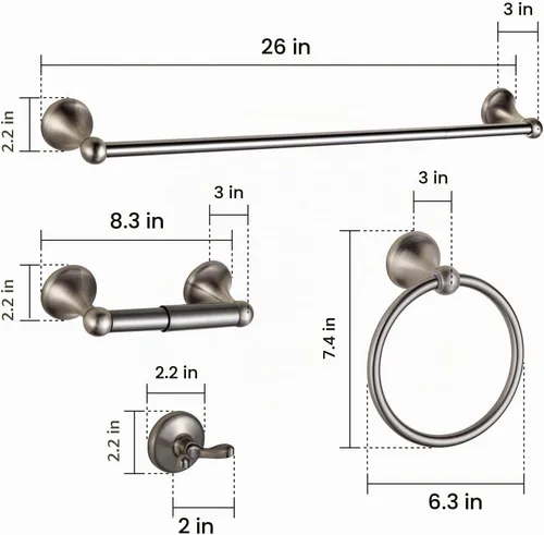 Vista 5 de BGL Juego de Herrajes de Baño de Níquel Cepillado Ajustables Expandibles Barras para Toallas de Baño Juego de Accesorios de Baño Toalleros 8 Piezas