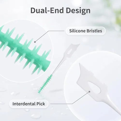 Vista 2 de 300 cepillos interdentales de doble uso de silicona suave, púas dentales desechables, púas de hilo dental de primera calidad para una limpieza
