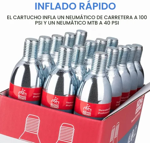 Vista 4 de Cartuchos de CO2 roscados de 0.56 oz/0.88 oz - Cilindro de CO2 para infladores de neumáticos de bicicleta - Gran recarga para neumáticos
