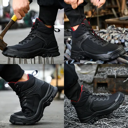 Vista 2 de Botas con punta de acero para hombre, antideslizantes y duraderas, botas de trabajo de construcción indestructibles para hombre, con puntera