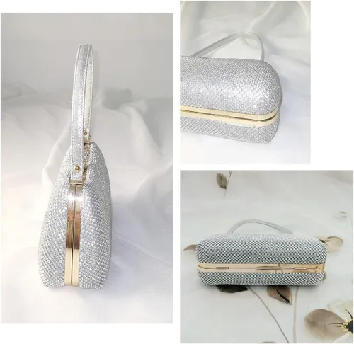 Vista 3 de Anopo Bolso de mano de noche con diamantes de imitación, correa de cadena cruzada para boda, fiesta, baile de graduación, club