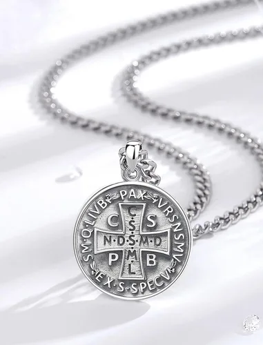 Vista 8 de INFUSEU Regalos religiosos únicos para hombres y mujeres, collares con colgante de San Miguel, San Cristóbal, San Benito, Virgen María