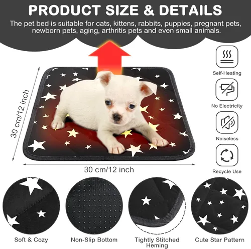 Vista 2 de Namalu Paquete de 4 camas autocalentantes para gatos, alfombrilla térmica para gatos con patrón de estrellas, suave almohadilla térmica para jaula