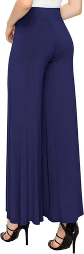 Vista 23 de Made By Johnny Pantalones palazzo elásticos de pierna ancha para mujer, lisos, casuales, cómodos