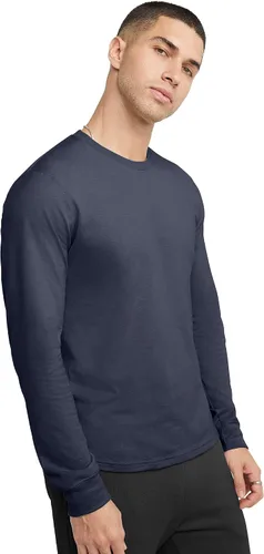 Vista 3 de Hanes Camiseta de algodón de manga larga para hombre, camiseta clásica de cuello redondo para hombre, disponible en tallas altas