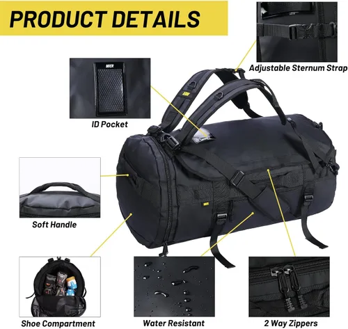Vista 4 de MIER Mochila grande de lona deportiva para gimnasio con compartimento para zapatos, resistente y resistente al agua
