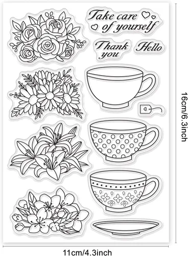 Vista 2 de GLOBLELAND Sellos transparentes para tazas y flores, de silicona, para hacer tarjetas, manualidades, álbumes de recortes, manualidades, álbum
