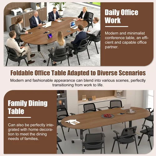 Vista 9 de 94.5" Folding Conference Table with Wheels,Mobile Training Table for Office Walnut