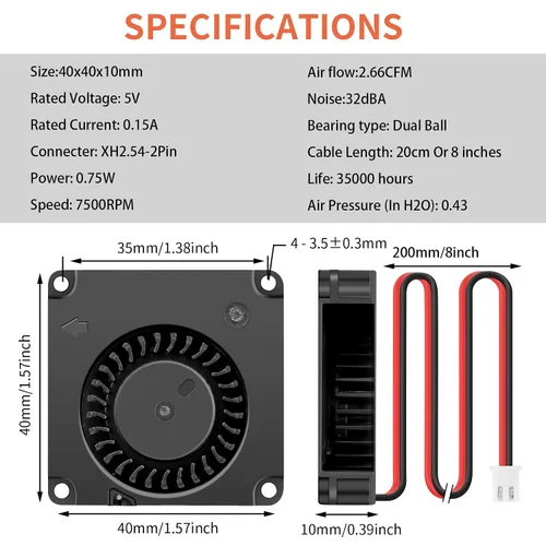 Vista 2 de 2Packs Wathai DC 4010 5V Small Blower Cooling Fan 2 Pin DC 40mm x 10mm