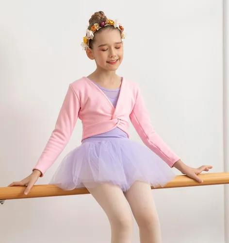 Vista 5 de Leotardos de ballet para niñas para bailar con espalda hueca, parte delantera brillante, cintura y espalda de malla