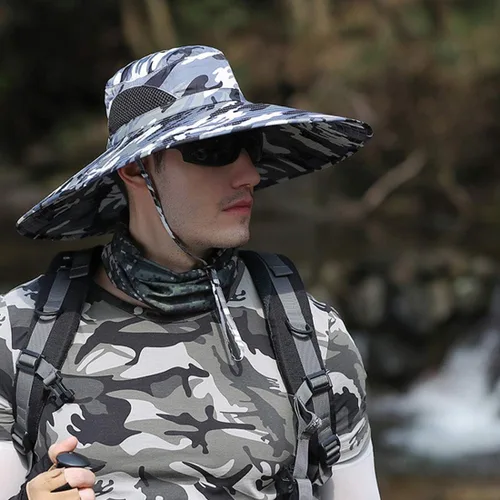 Vista 2 de HUAMULAN Sombreros de sol de ala súper ancha de 6 pulgadas, sombrero de pescador para hombres y mujeres, para pesca, senderismo, jardín, césped