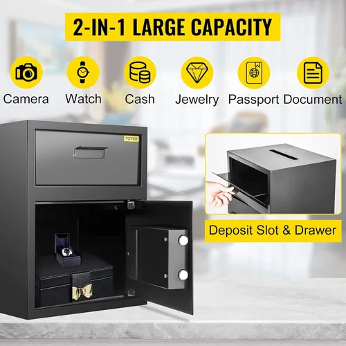 Vista 5 de VEVOR Caja Fuerte de Depósito Digital 1.7 Pies Cúbicos Hecha de Acero al Carbono Cerradura Electrónica de Código Caja Fuerte de Depósito con Ranura