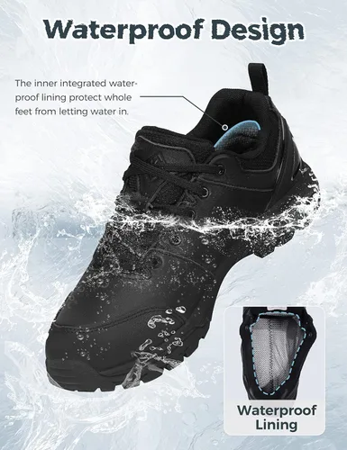 Vista 3 de Wantdo Zapatos de senderismo impermeables para hombre, botas de senderismo de corte bajo, zapatos de trabajo sin cordones, tenis de senderismo