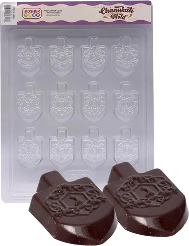 Vista 6 de The Kosher Cook Moldes de chocolate de Hanukkah, feliz Janucá formó moldes plásticos para el chocolate