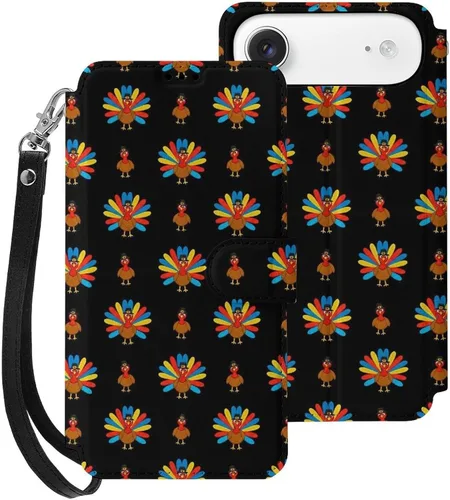 Vista 30 de SWEET TANG Compatible with iPhone 17 Pro Wallet Case Women PU Leather Shockproof Protective Folio Flip Cover (Cute Thanksgiving Turkey Maple Leaf)