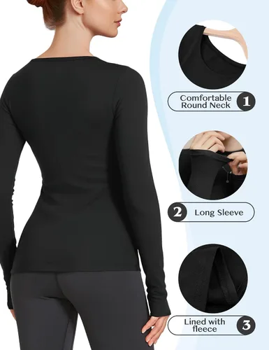 Vista 3 de Ropa interior térmica de manga larga para mujer, camiseta ligera de compresión para mujer, ropa de invierno