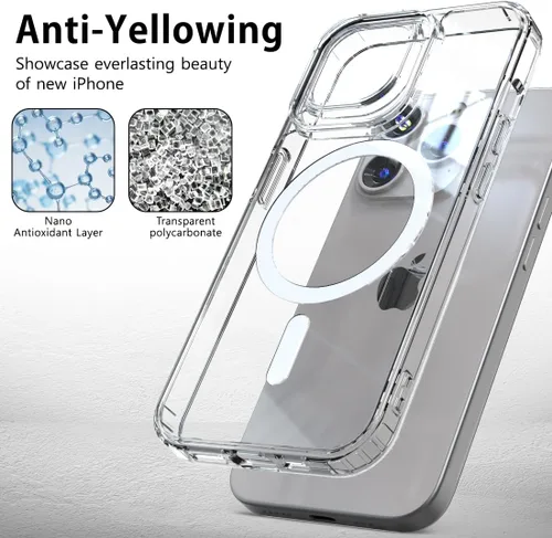 Vista 4 de Funda para iPhone 15 Pro, transparente, híbrida, a prueba de golpes, resistente [compatible con accesorios Magsafe], juego de fundas todo en uno