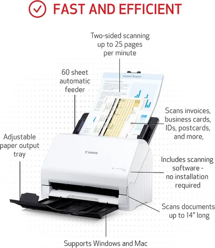 Vista 2 de Canon imageFORMULA R30 - Escáner de Documentos para Oficina, Alimentador Automático de Documentos, Escaneo Dúplex, Capacidad Plug-and-Scan, Sin