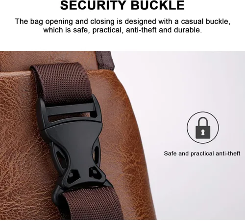 Vista 3 de Bolso bandolera de cuero para hombre, mochila cruzada de hombro con puerto de carga USB para viajes, gimnasio, deportes y senderismo, Coffee, A, A