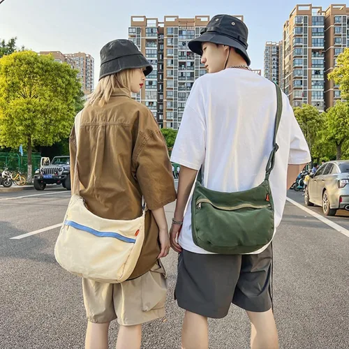 Vista 3 de KlaOYer Bolso bandolera de lona grande tipo hobo para la escuela, bolso bandolera con bolsillo para mujeres y hombres