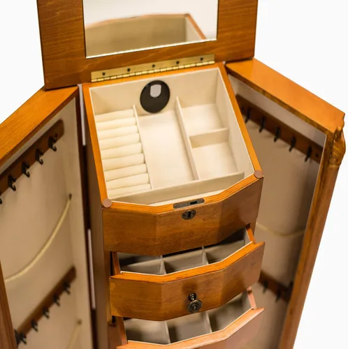 Vista 5 de Hives and Honey Florence Jewelry Armoire - Organizador de almacenamiento de joyas con 8 cajones forrados de fieltro, espejo de tocador, rollos