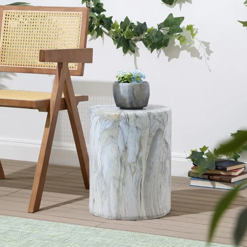 Vista 9 de JONATHAN Y Troy 17" Modern Faux Marble Cylinder Accent Table, Black Marble Minimalist Round Column Pedestal, Polyresin Drum End Table, Spill-Proof