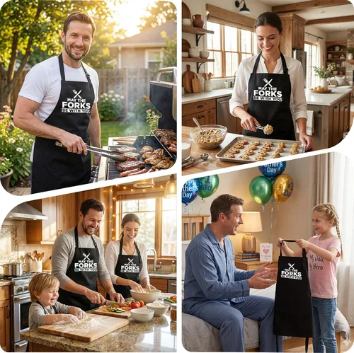 Vista 6 de Divertido delantal para cocinar y asar a la parrilla con 2 bolsillos, delantal de chef de barbacoa para hombres, regalo para papá, marido, novio