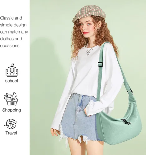 Vista 2 de Crossbody Bag for Women Small Crescent Bag with Adjustable Strap Nylon Hobo Shoulder Bag Handbag for School Travel Work