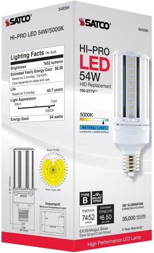 Vista 9 de Satco Bombillas LED HID de repuesto de mazorca de maíz de 54 W, 5000 K, base Mogul extendida, derivación de balasto tipo B, paquete de 2