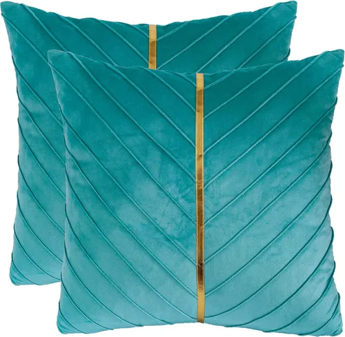 Vista 13 de Fundas de Almohada Decorativas de Terciopelo Verde Aguamarina de 16 x 16 pulgadas, Paquete de 2 con Cuero Dorado Decorativo de Navidad, Fundas