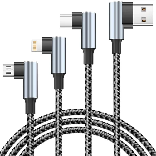 Vista 10 de Cable USB A/C a USB C en ángulo recto, cable de carga trenzado tipo C de 90 grados, cable de carga USB C 4 en 2, cable de carga universal